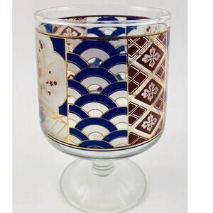 Mid-Century Culver Candy Dish Footed Chalice Goblet Blue Red Chinoiserie Gold RA